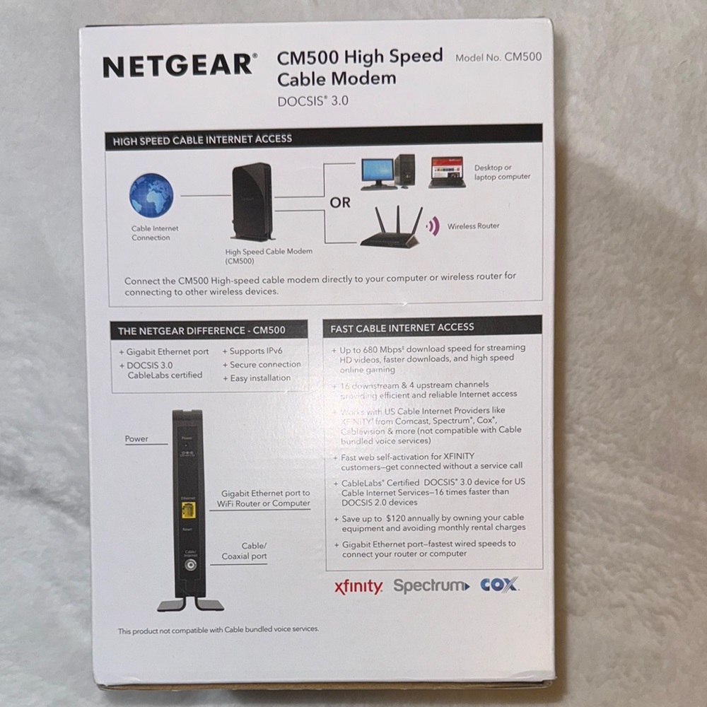 Netgear Black Wireless Router CM500 High Speed Cable Modem - Picture 7 of 10